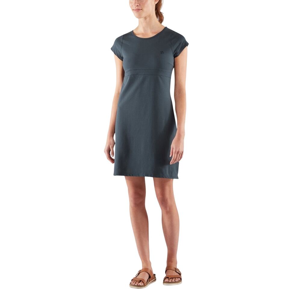 FJALLRAVEN High Coast Midi Dress Jersey Cotton Cap Sleeves Scoop Black Small EUC